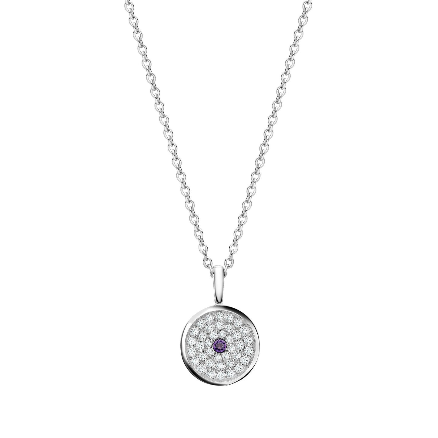 167 Button Pendant in 18ct White Gold with Amethyst and Diamonds