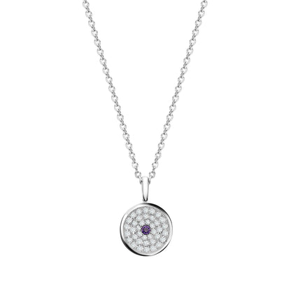 167 Button Pendant in 18ct White Gold with Amethyst and Diamonds