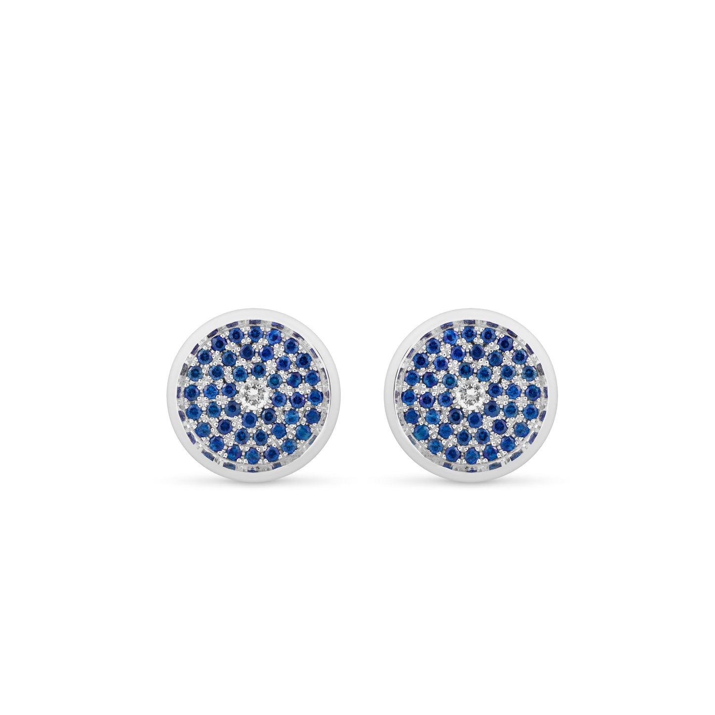 167 Button Earrings in 18ct White Gold with Sapphires and Diamond