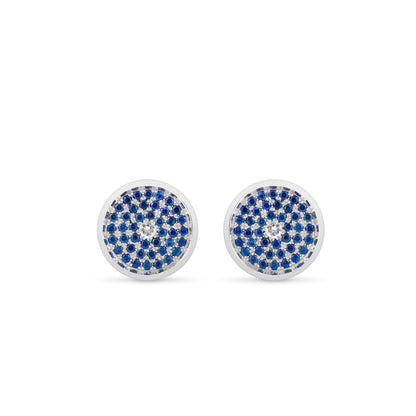 167 Button Earrings in 18ct White Gold with Sapphires and Diamond