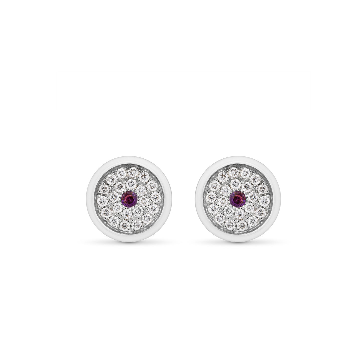 Mini 167 Button Earrings in 18ct White Gold with Amethyst and Diamonds
