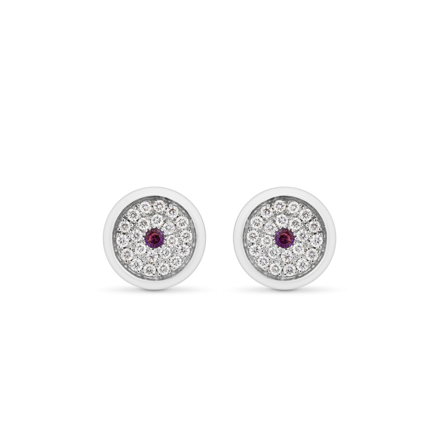 Mini 167 Button Earrings in 18ct White Gold with Amethyst and Diamonds