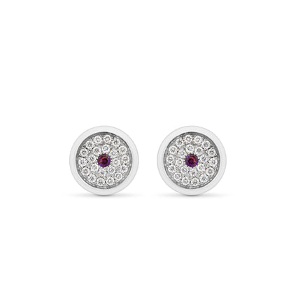 Mini 167 Button Earrings in 18ct White Gold with Amethyst and Diamonds