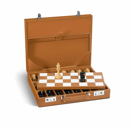 Hanover Chess Board Set in Saddle Leather