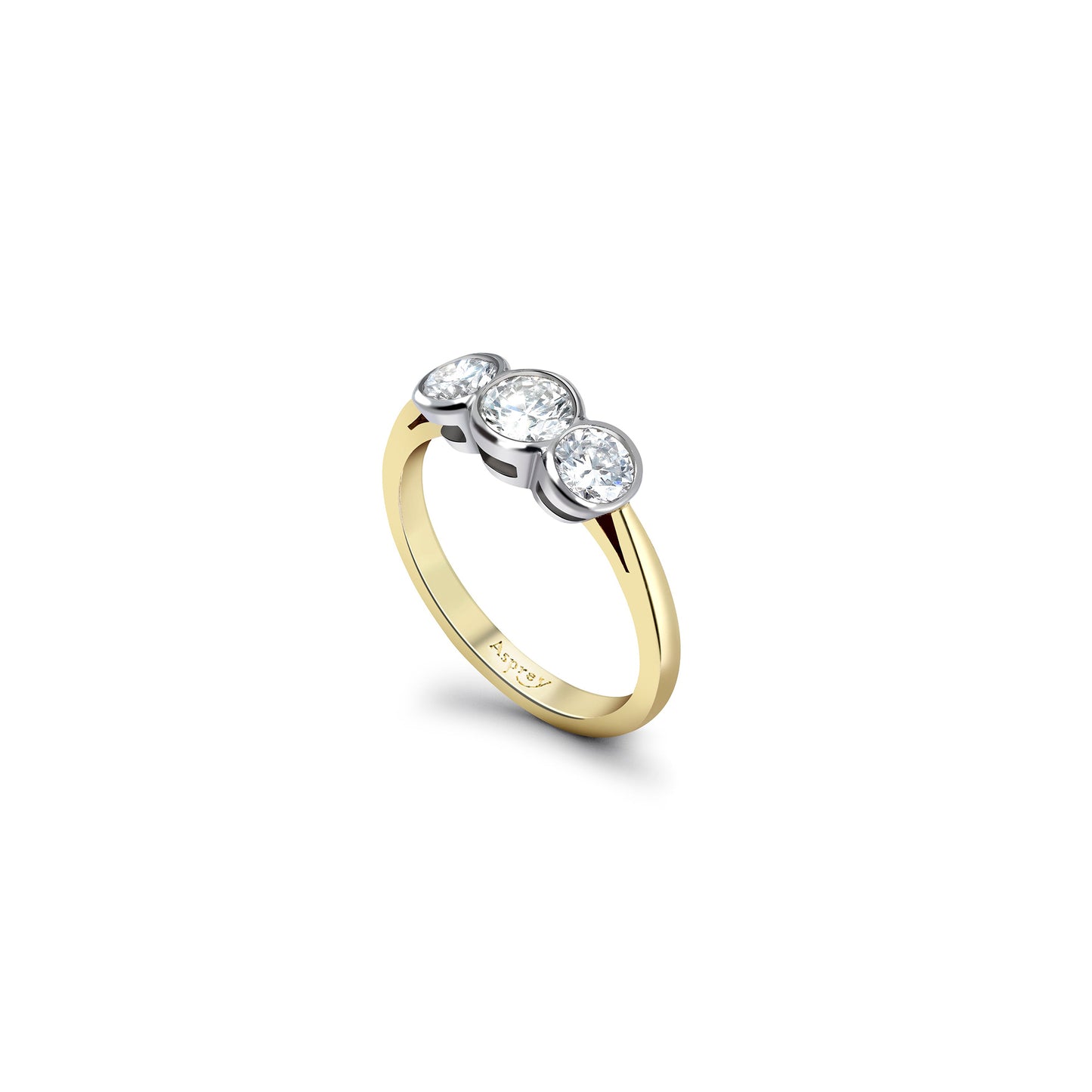 Three-Stone Brilliant-Cut Diamond Engagement Ring in 18ct Yellow Gold and Platinum