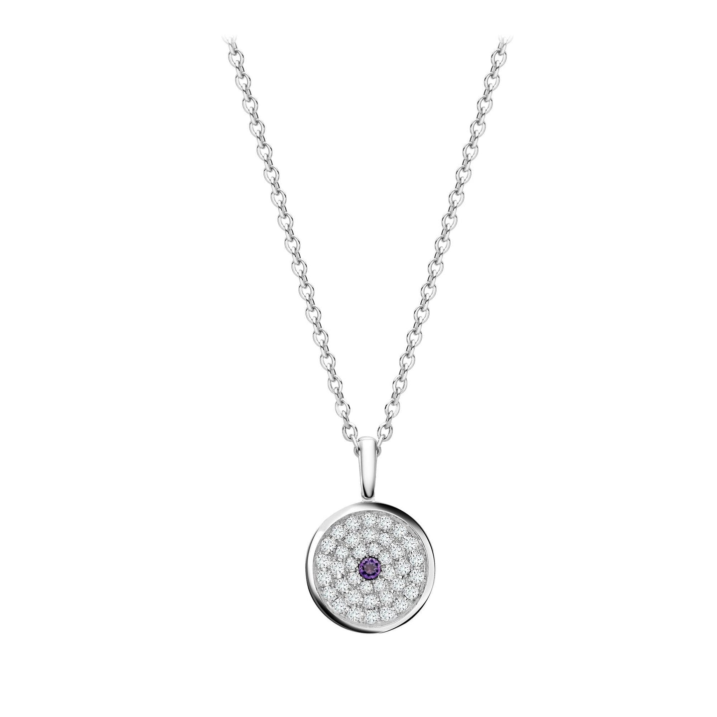 167 Button Pendant in 18ct White Gold with Amethyst and Diamonds