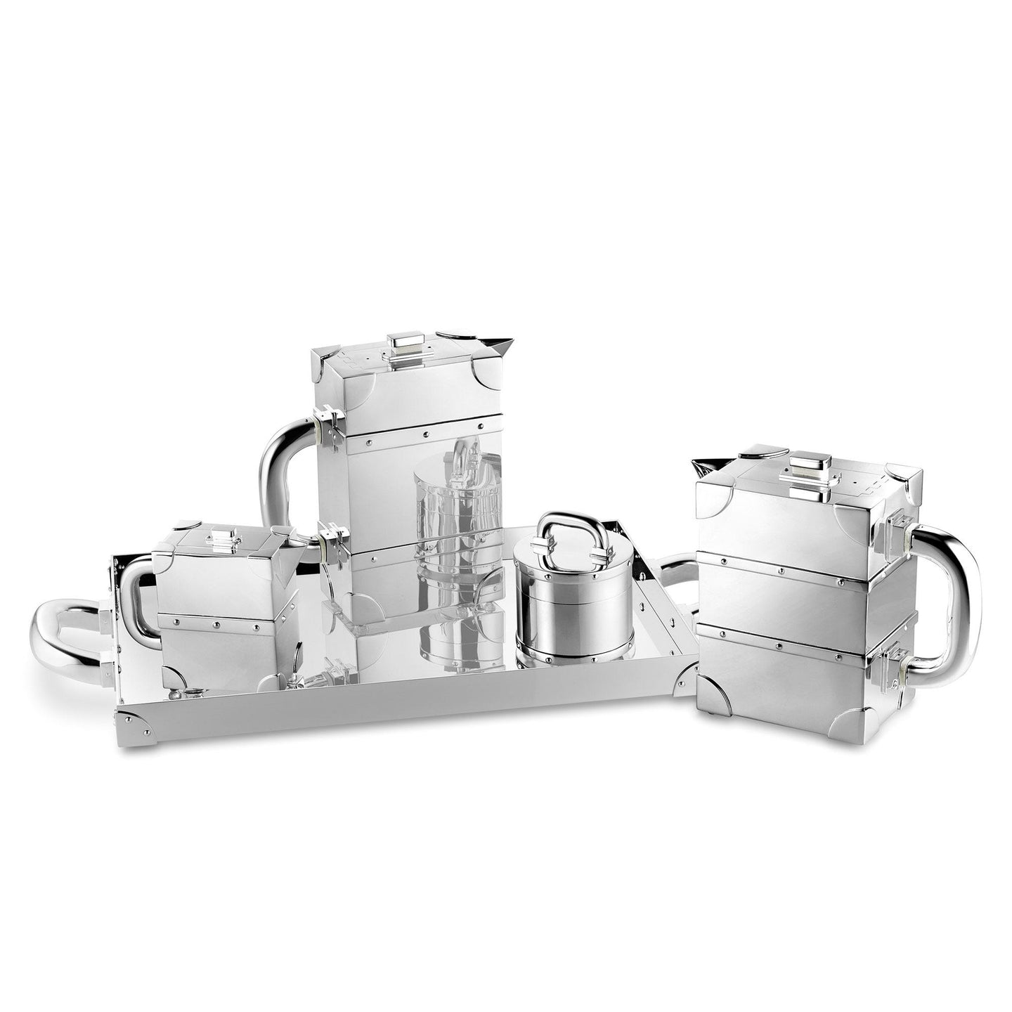 Luggage Tea Set with Tray in Sterling Silver
