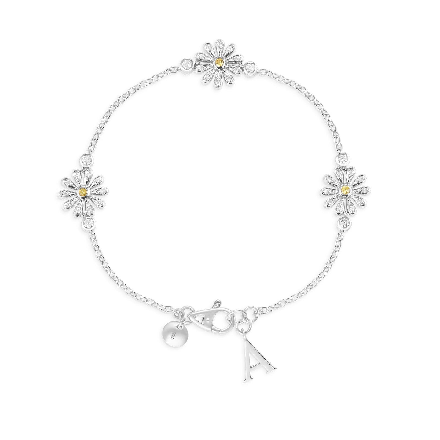 Mini Daisy Bracelet in 18ct White Gold with Yellow Sapphire and Diamonds