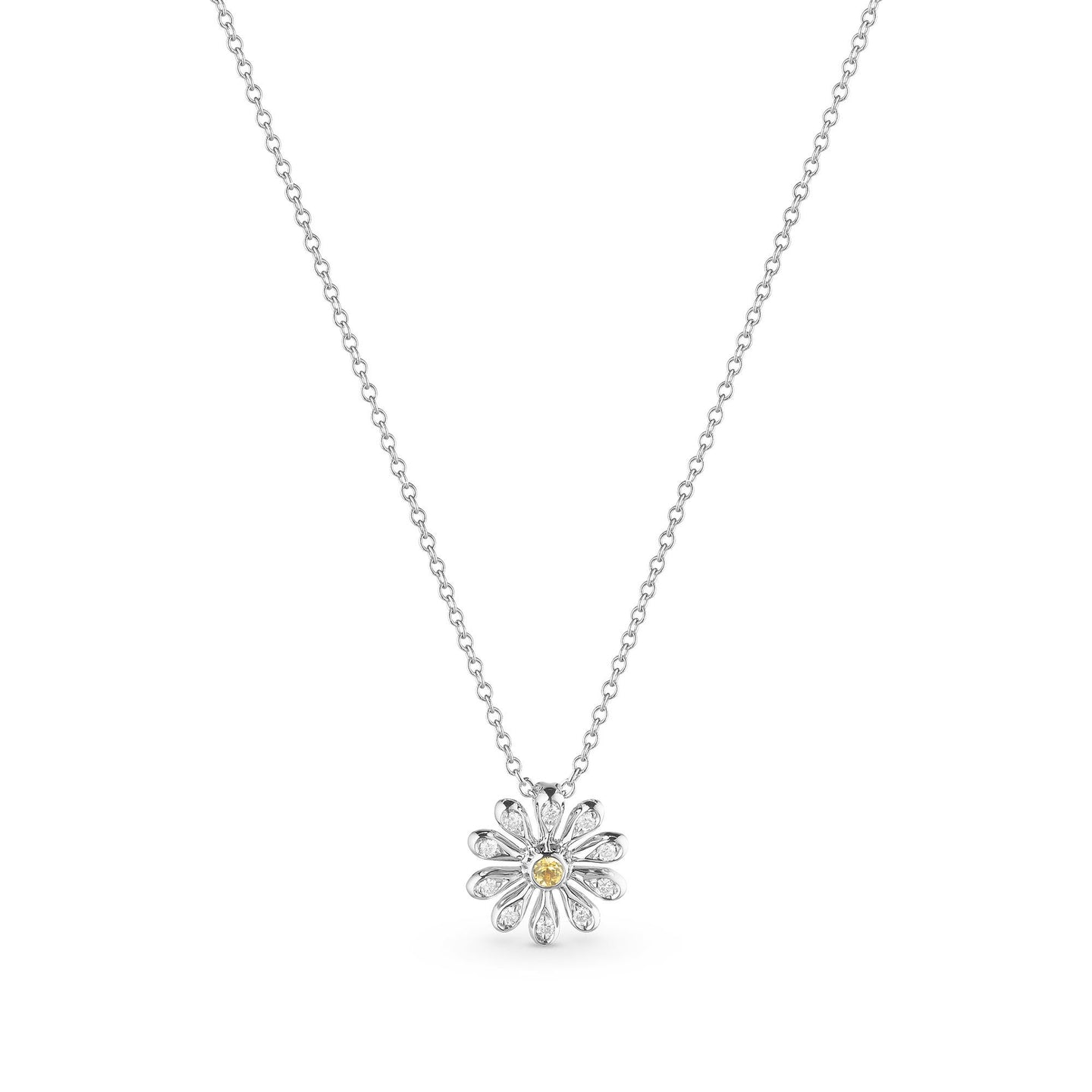 Mini Daisy Pendant in 18ct White Gold with Yellow Sapphire and Diamonds
