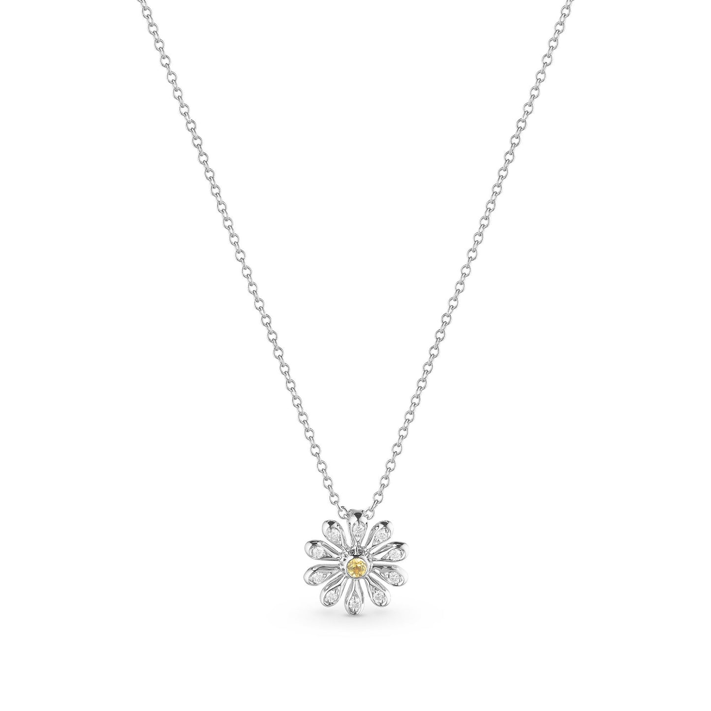 Mini Daisy Pendant in 18ct White Gold with Yellow Sapphire and Diamonds