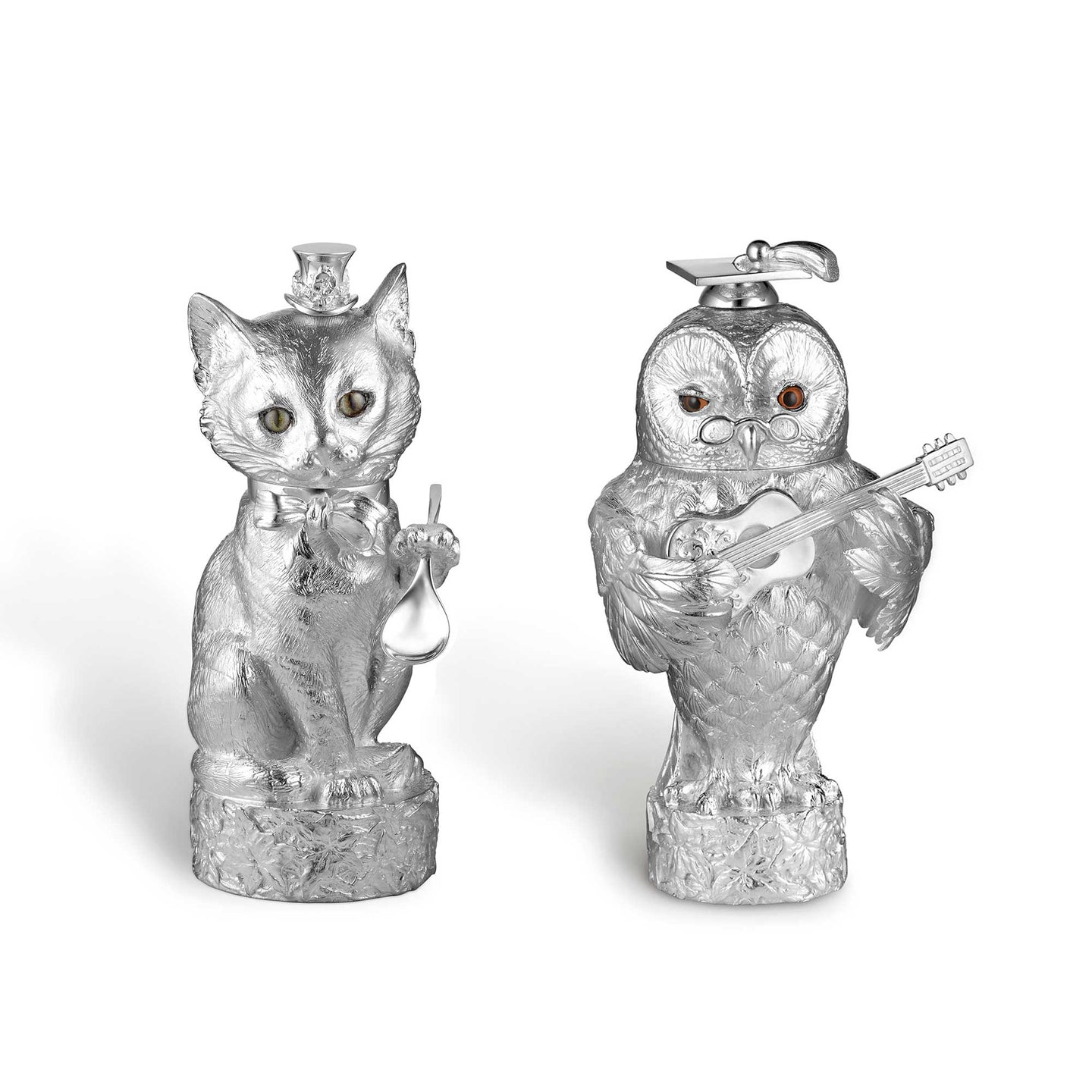 Owl & Pussy Cat Salt & Pepper Mills in Sterling Silver