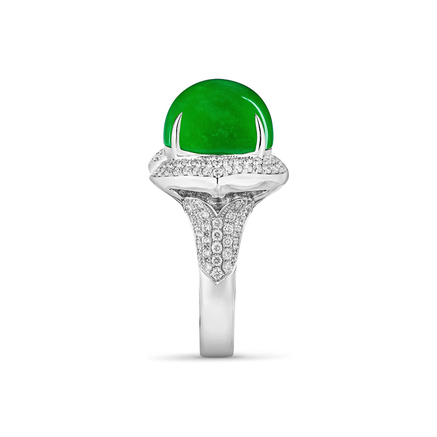 Imperial Jadeite Ring in 18ct White Gold with Diamonds