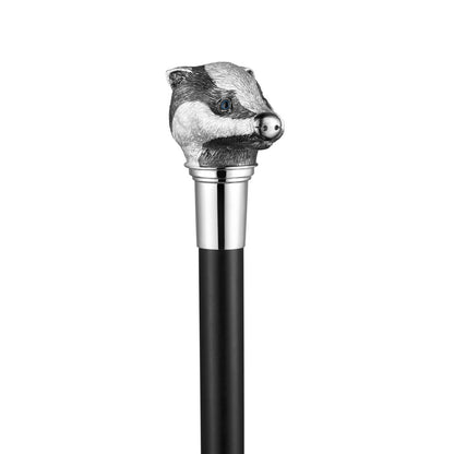 Badger Walking Cane in Sterling Silver & Ebony