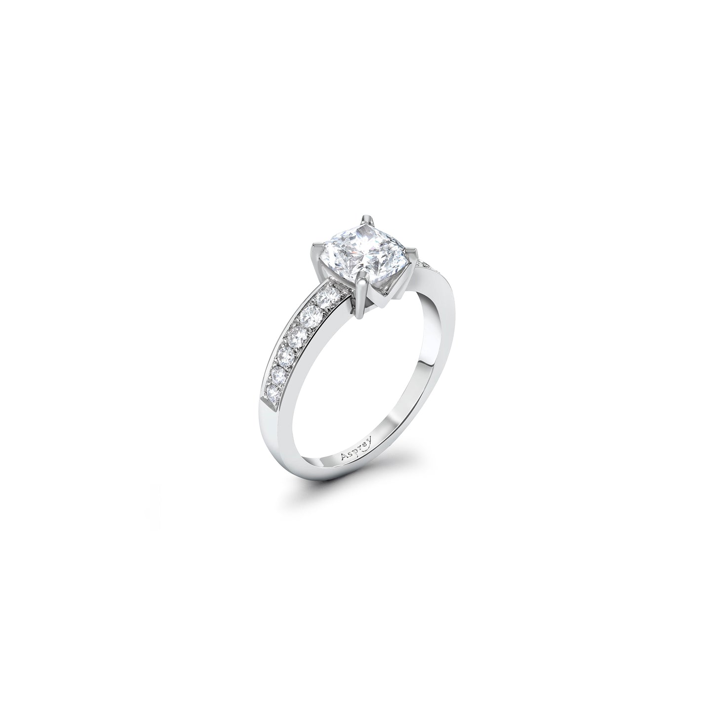 Asprey-Cut Diamond Engagement Ring in Platinum with Pavé Diamonds