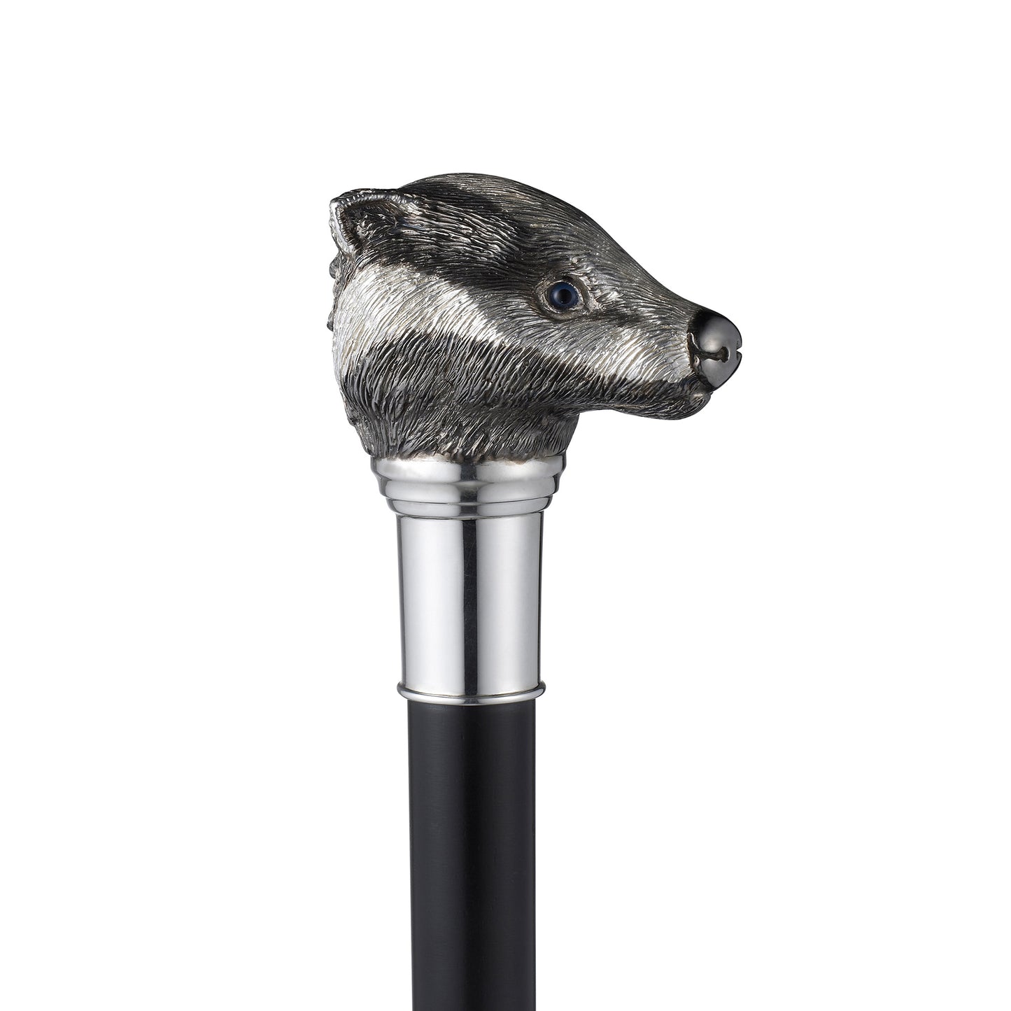 Badger Walking Cane in Sterling Silver & Ebony