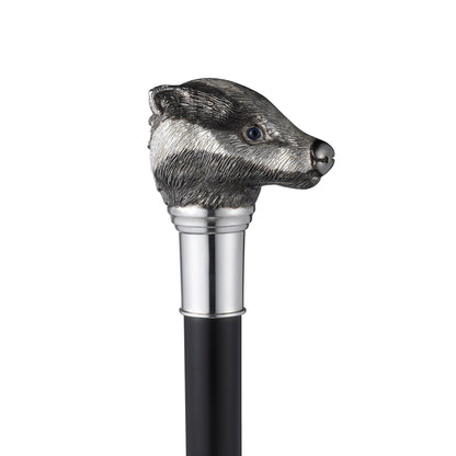 Badger Walking Cane in Sterling Silver & Ebony