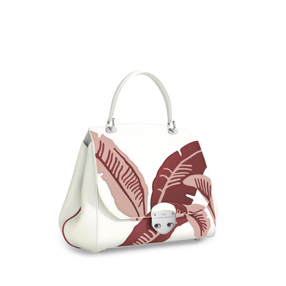 Asprey839 Belle Brown Leaf ハンドバッグ（ホワイト ソフトグレインレザー）