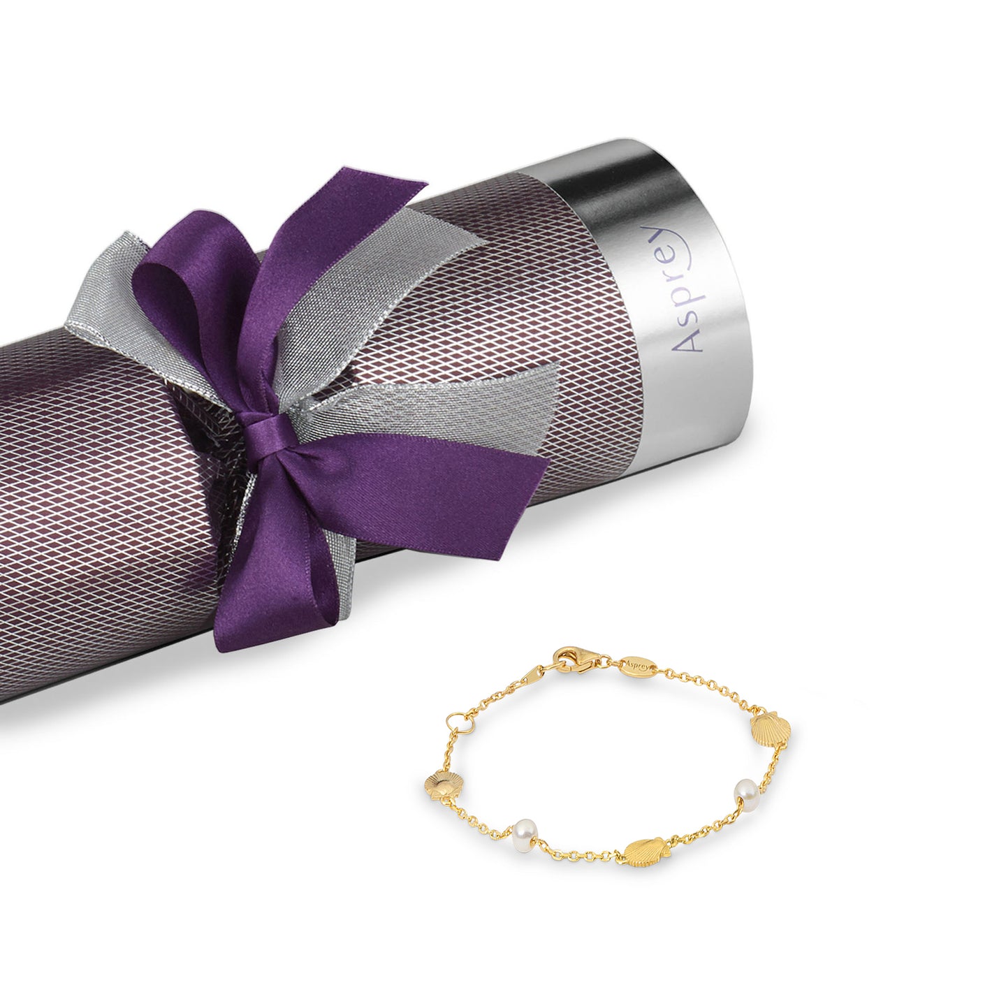Christmas Cracker with Sterling Silver Gilt Pearl & Scallop Bracelet