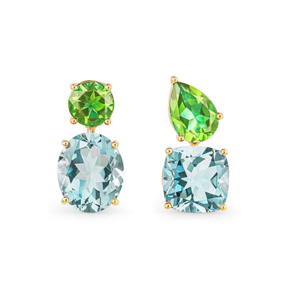 Chaos Earrings in 18ct Yellow Gold with Peridot & Prasiolite