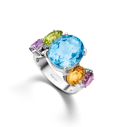 Colour Chaos Ring in 18ct White Gold with Multicoloured Gemstones