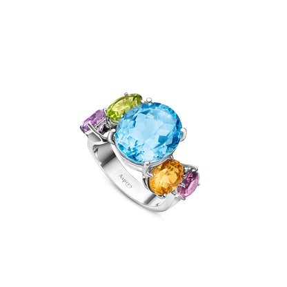 Colour Chaos Ring in 18ct White Gold with Multicoloured Gemstones