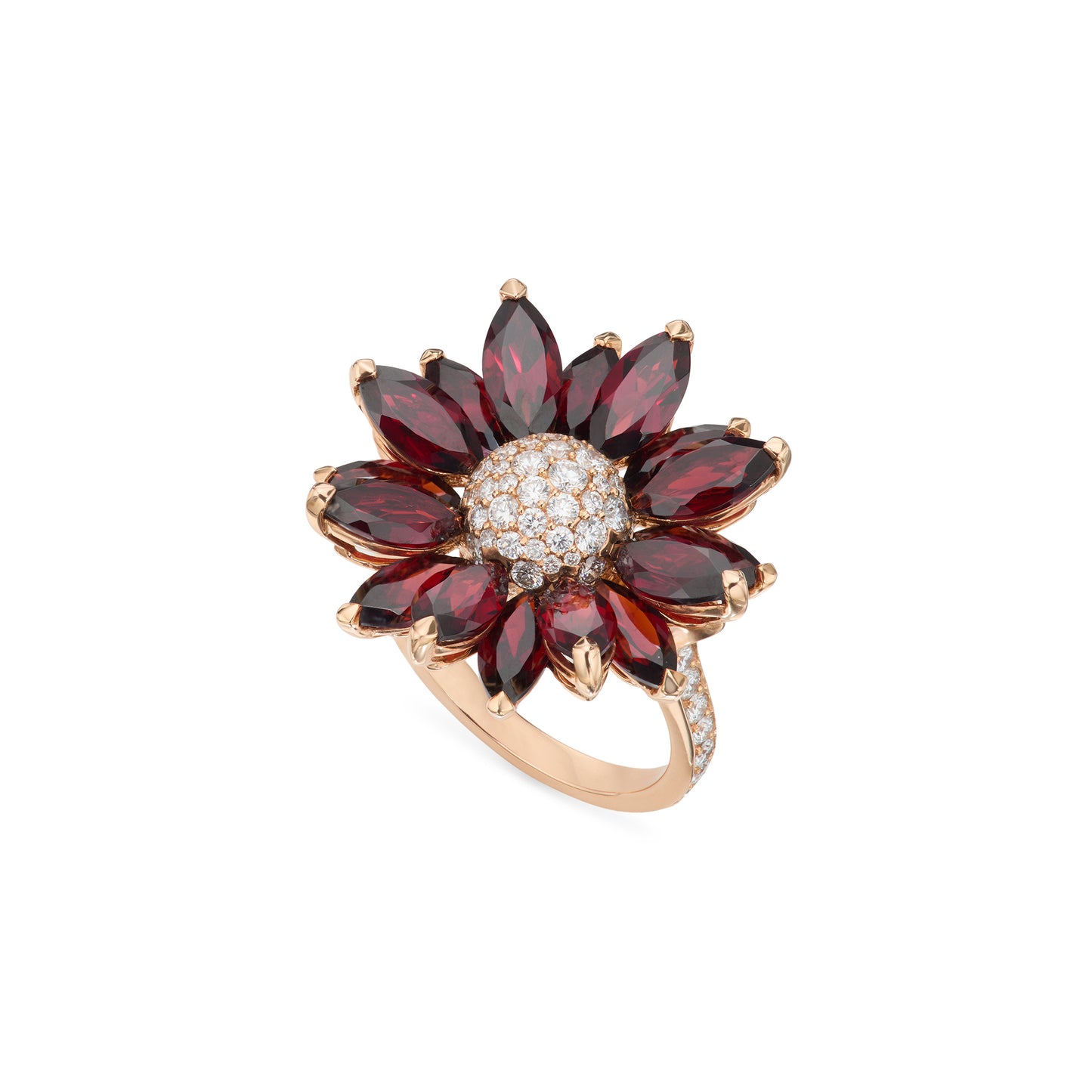 Daisy Medium Ring in 18ct Rose Gold with Garnet and Diamonds