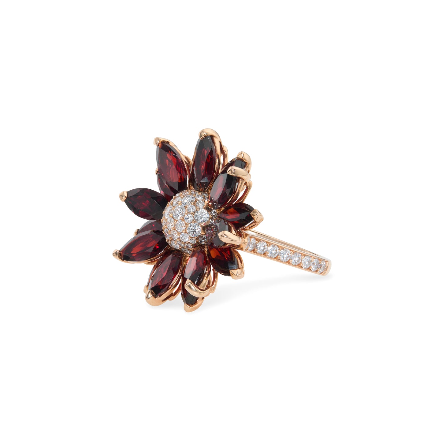 Daisy Medium Ring in 18ct Rose Gold with Garnet and Diamonds