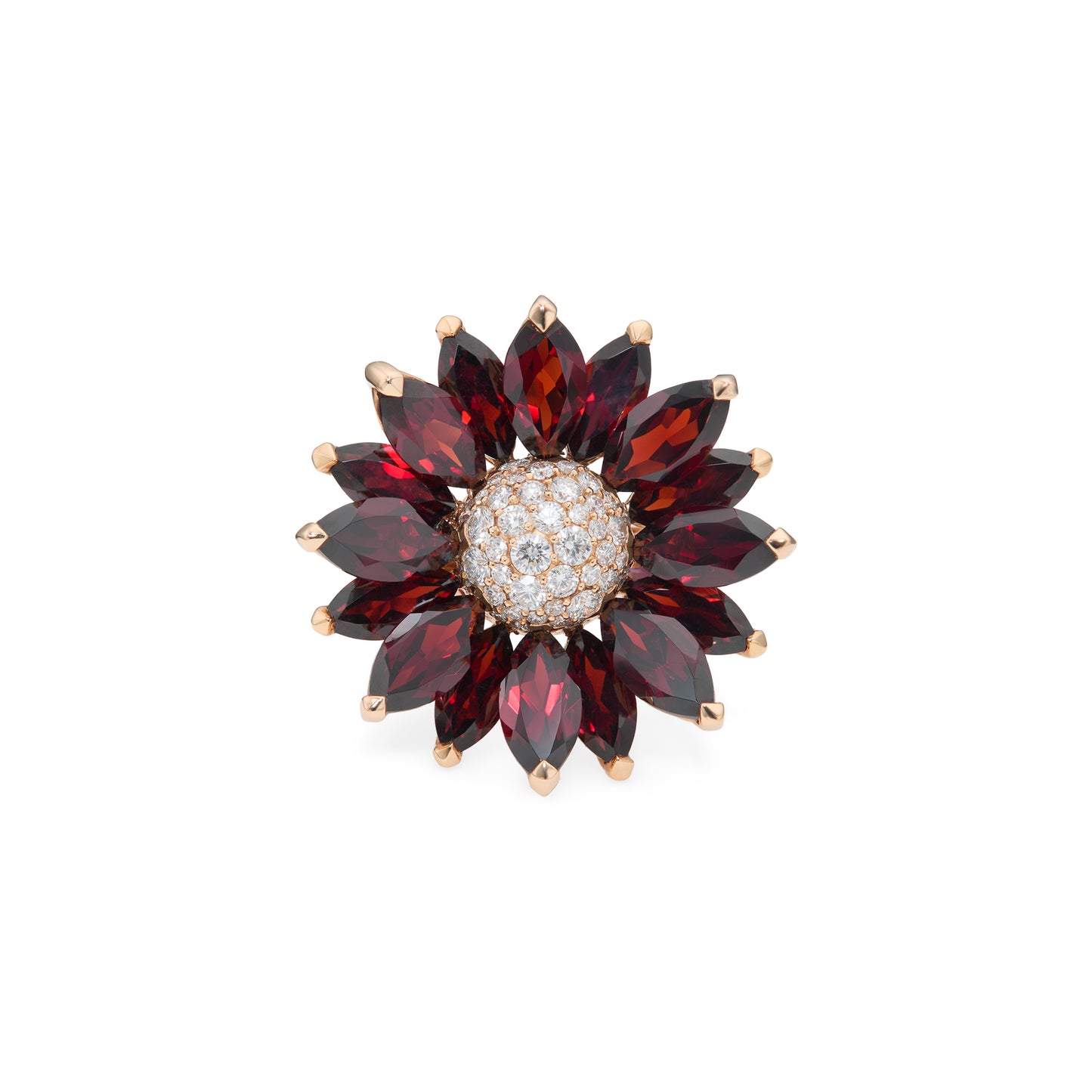 Daisy Medium Ring in 18ct Rose Gold with Garnet and Diamonds