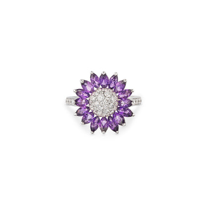 Daisy Small Ring in 18ct White Gold with Amethysts and Diamonds