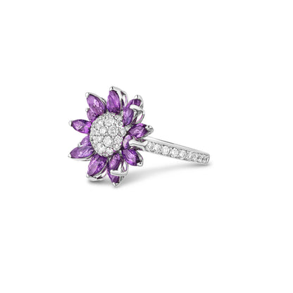 Daisy Small Ring in 18ct White Gold with Amethysts and Diamonds