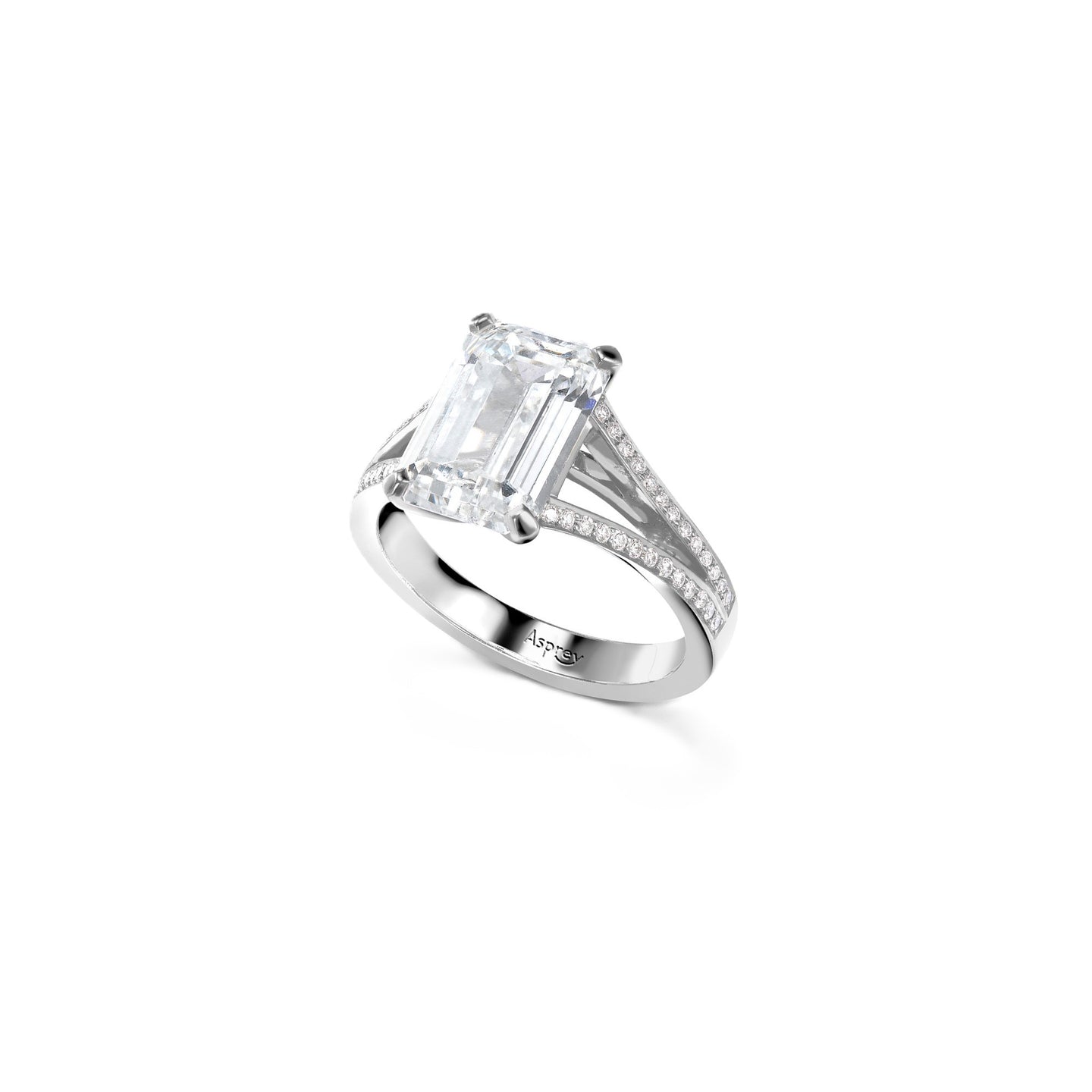 Emerald-Cut Diamond Engagement Ring in Platinum with Pavé Diamonds