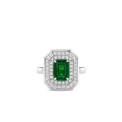 Emerald Ring in Platinum with Diamonds