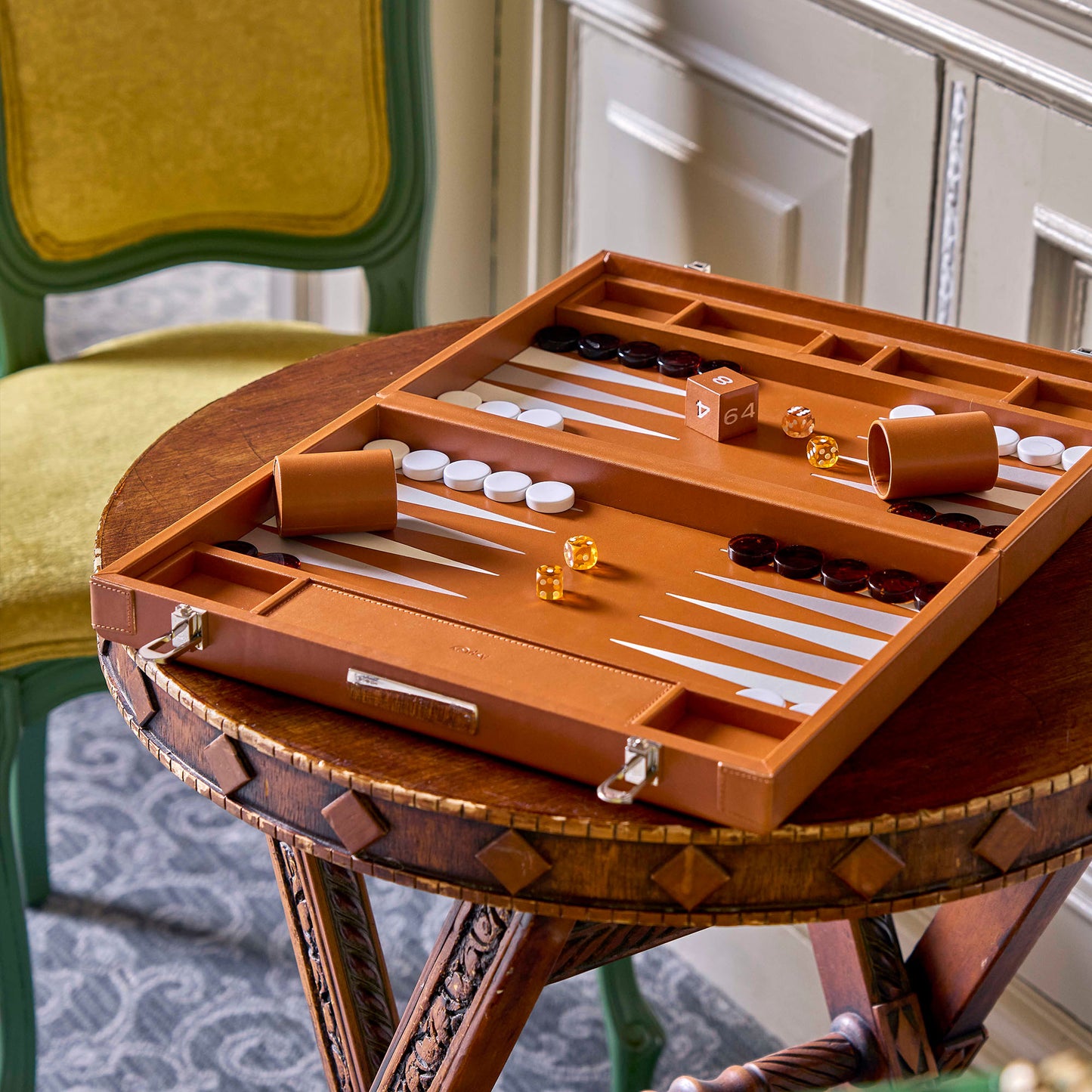 Hanover Medium Backgammon in Saddle Leather