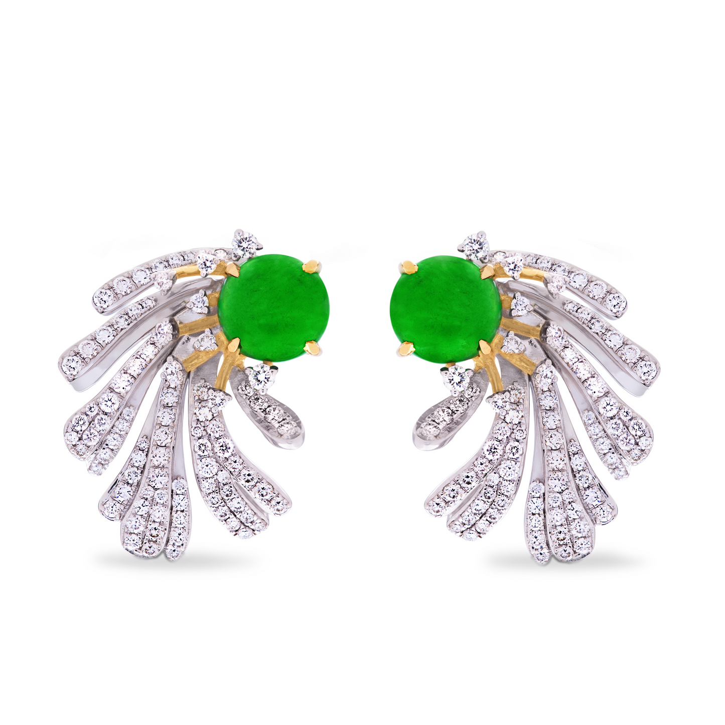 Imperial Jadeite Honeysuckle Earrings in 18ct White Gold with Pavé Diamonds