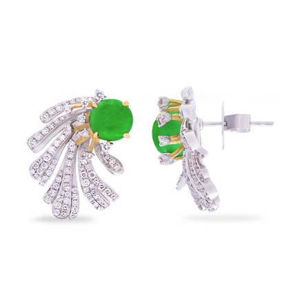 Imperial Jadeite Honeysuckle Earrings in 18ct White Gold with Pavé Diamonds