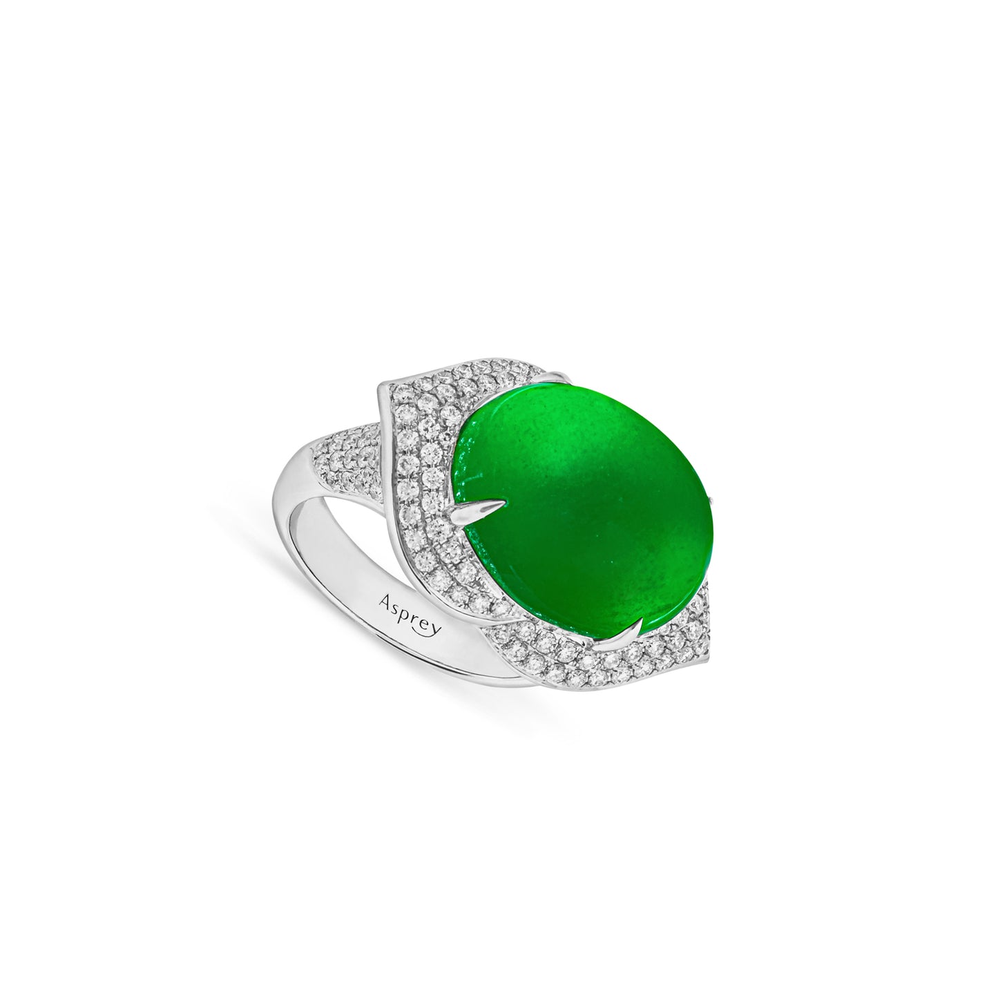 Imperial Jadeite Ring in 18ct White Gold with Diamonds