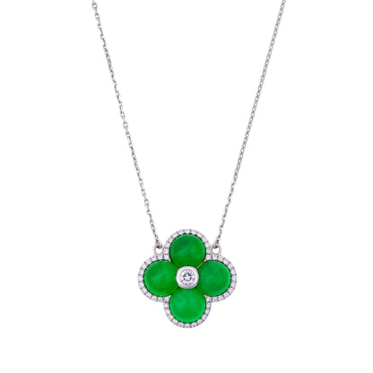 Imperial Jadeite Clover Pendant in 18ct White Gold with Diamonds