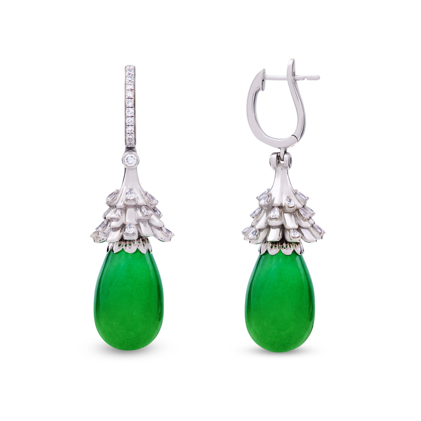 Imperial Jadeite Drop Earrings in 18ct White Gold with Diamonds