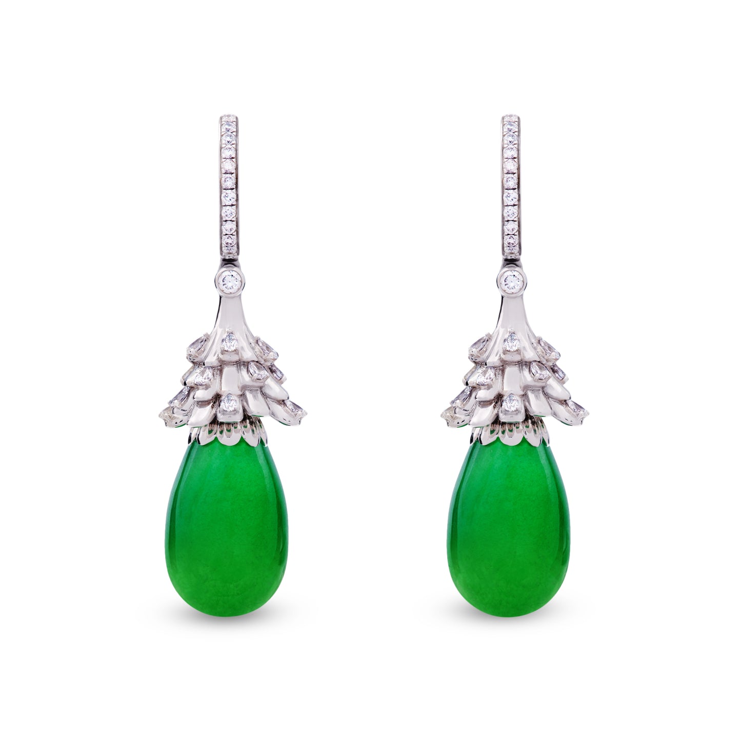 Imperial Jadeite Drop Earrings in 18ct White Gold with Diamonds