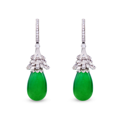 Imperial Jadeite Drop Earrings in 18ct White Gold with Diamonds