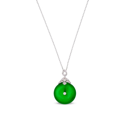 Imperial Jadeite Pingan Pendant in 18ct White Gold with Diamonds