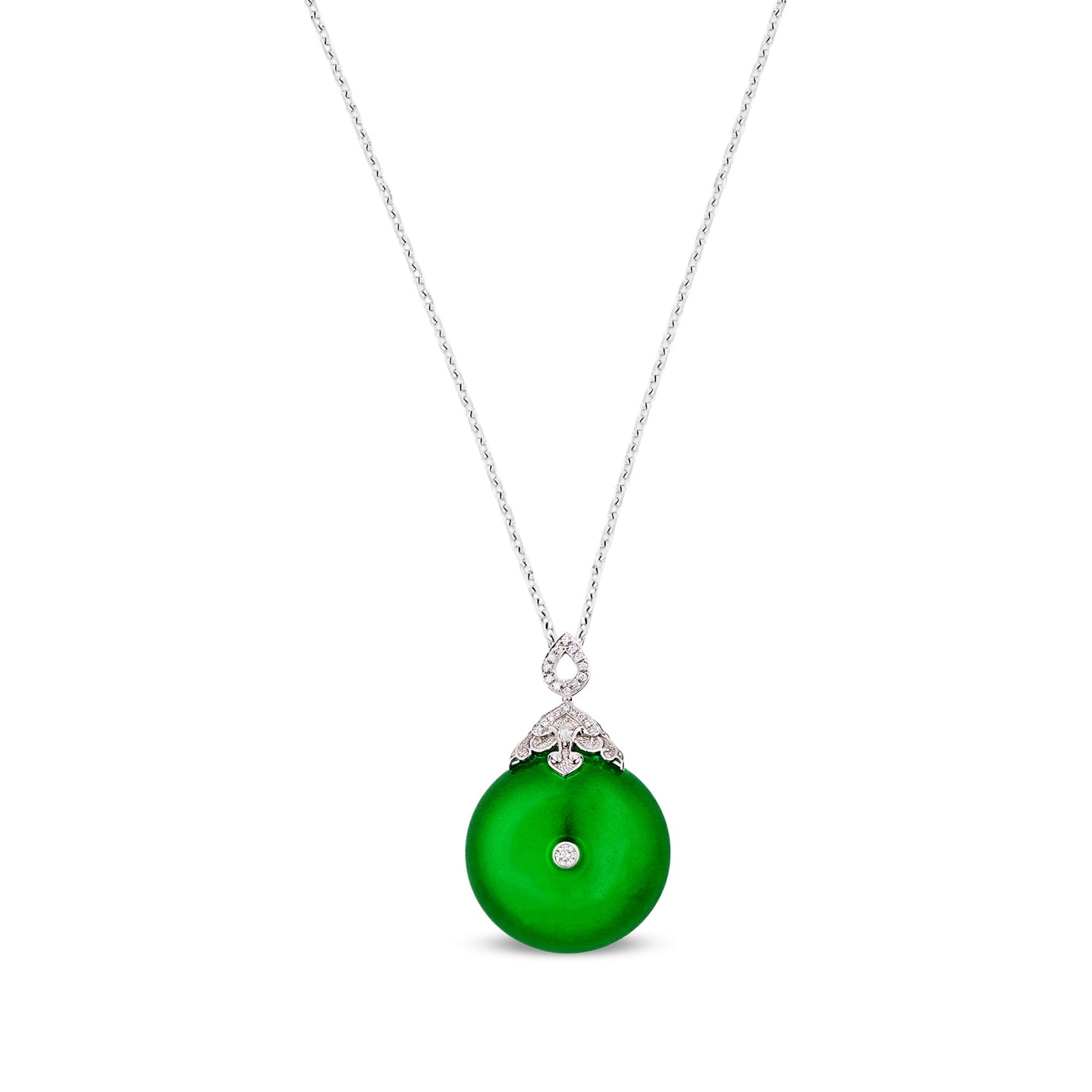 Imperial Jadeite Pingan Pendant in 18ct White Gold with Diamonds