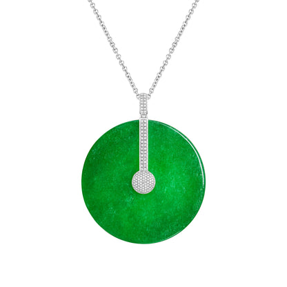 Imperial Jadeite “Peace” Disc Pendant in 18ct White Gold with Diamonds