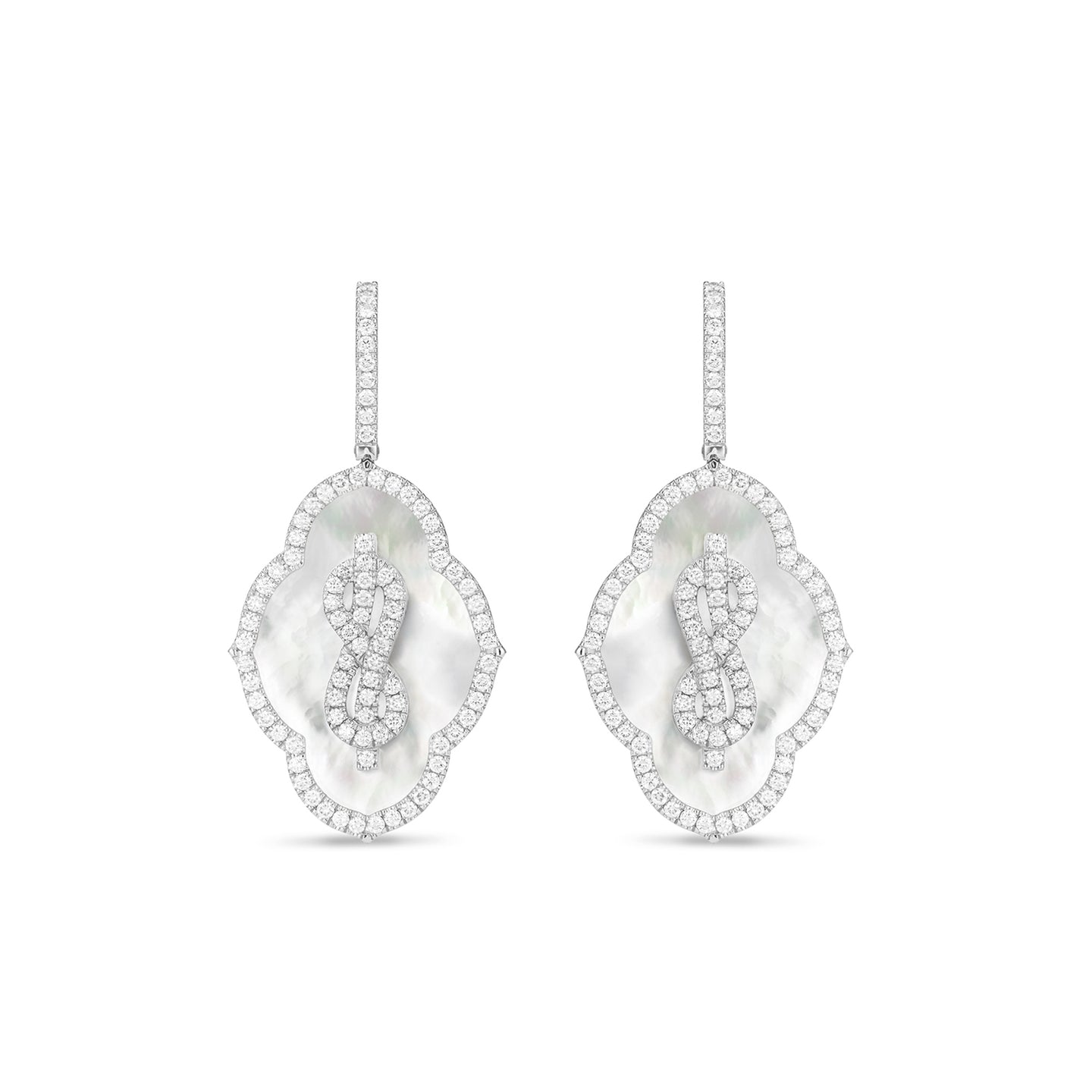 Savoy Knot Earrings in Platinum with Mother of Pearl and Diamonds
