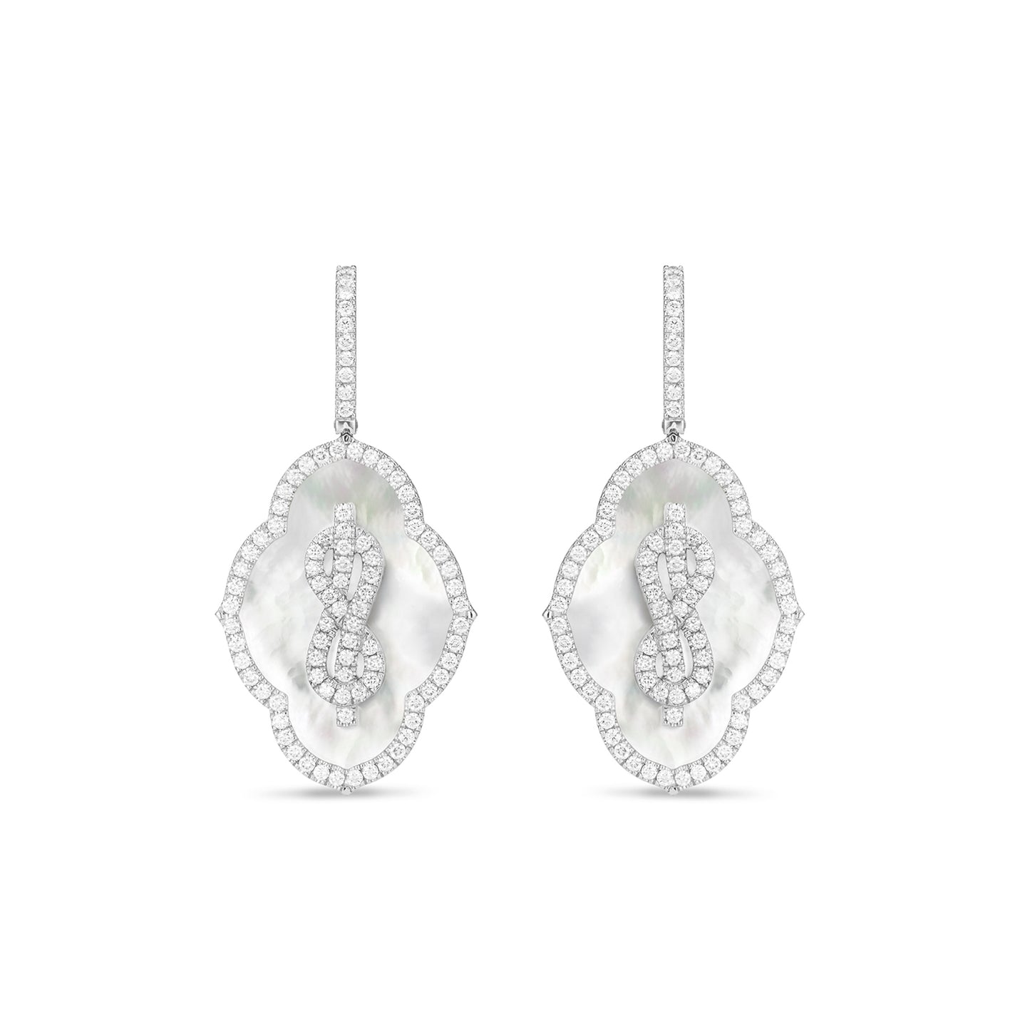 Savoy Knot Earrings in Platinum with Mother of Pearl and Diamonds