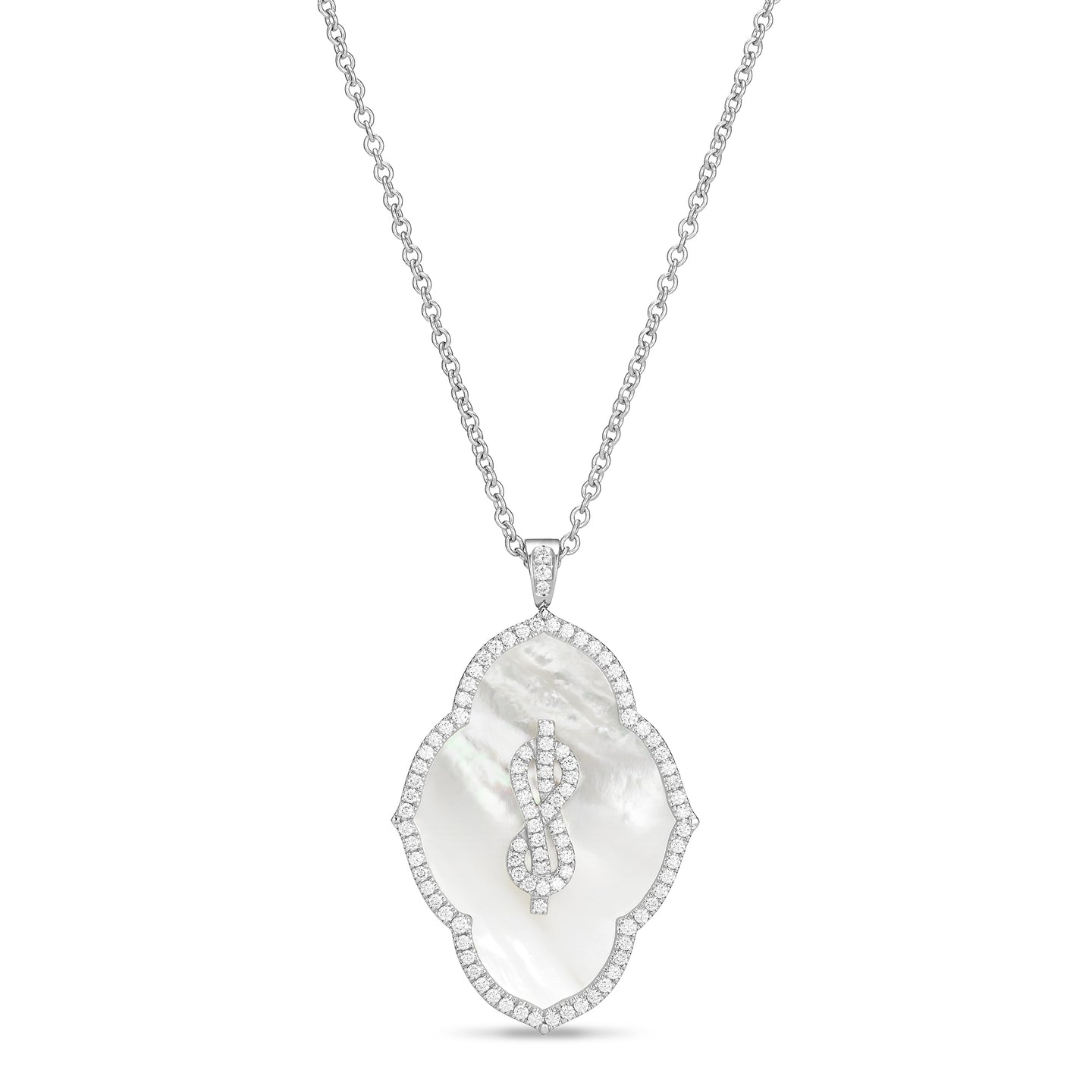 Savoy Knot Pendant in Platinum with Mother of Pearl and Diamonds