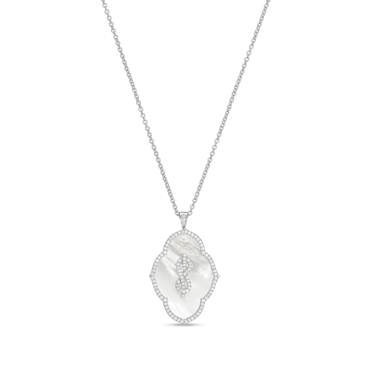 Savoy Knot Pendant in Platinum with Mother of Pearl and Diamonds