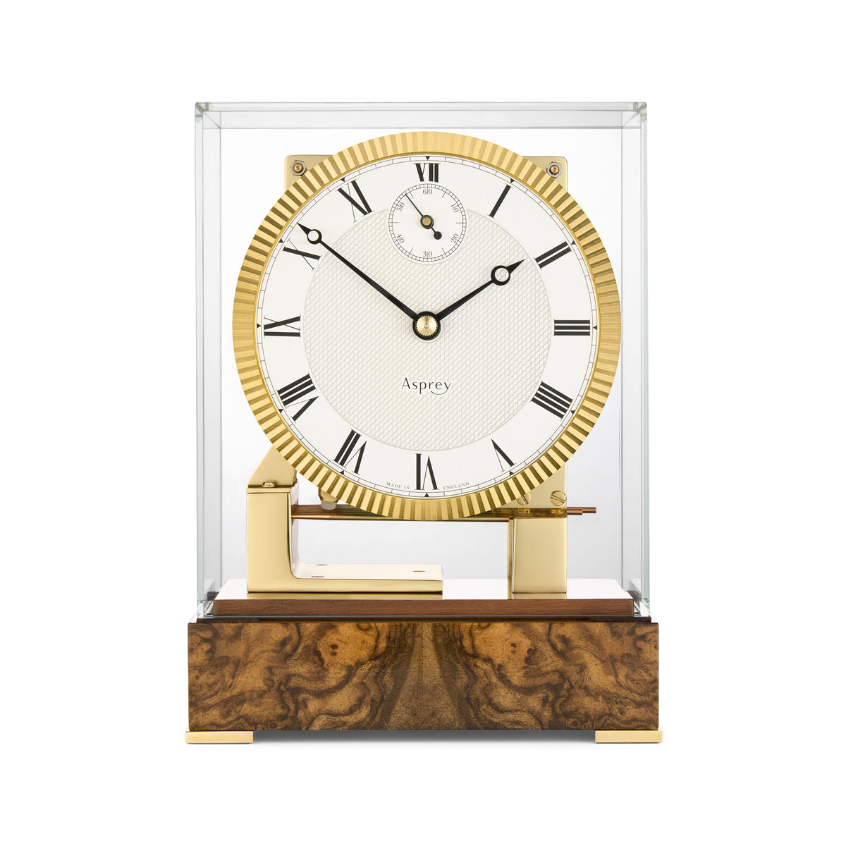 Lincoln Triple-Chime Clock with Brass Movement & Burr Walnut Base
