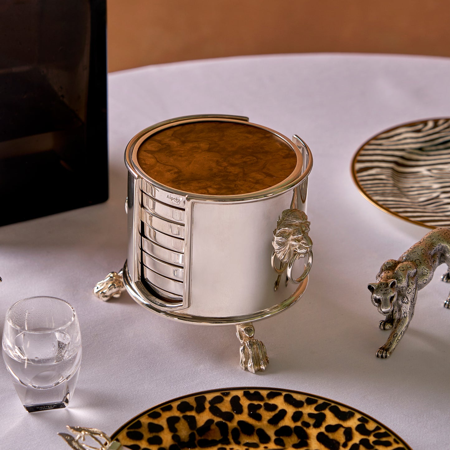 Lion Coasters in Sterling Silver, Set of 8