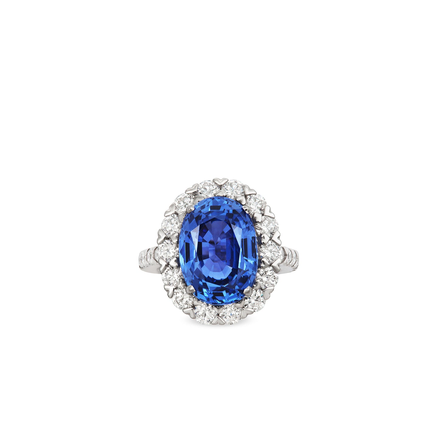 Oval-Cut Sapphire Ring in Platinum with Diamonds and Heart Claw Setting